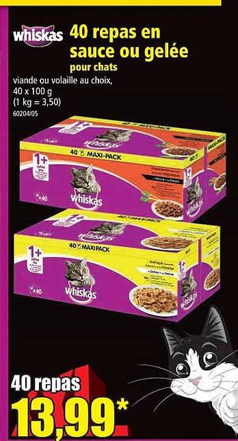 Promo 40 Repas En Sauce Ou Gelée Pour Chats Whiskas chez Norma