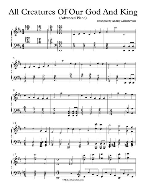 Free Piano Arrangement Sheet Music – All Creatures Of Our God And King ...