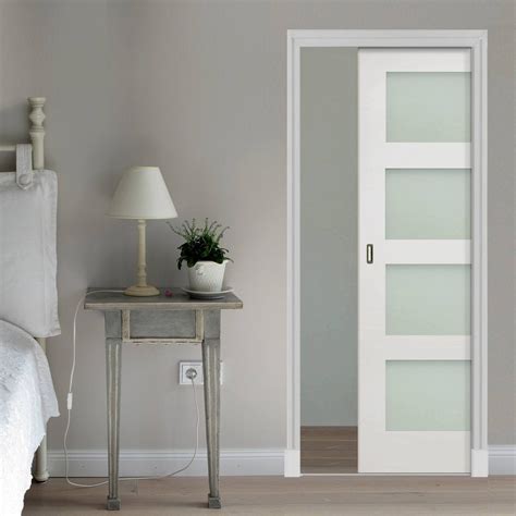 Coventry Shaker Single Evokit Pocket Door Frosted Glass White Prim