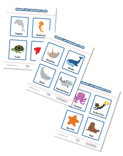 Marine Life Matching Cards Printable 7 Days Of Play