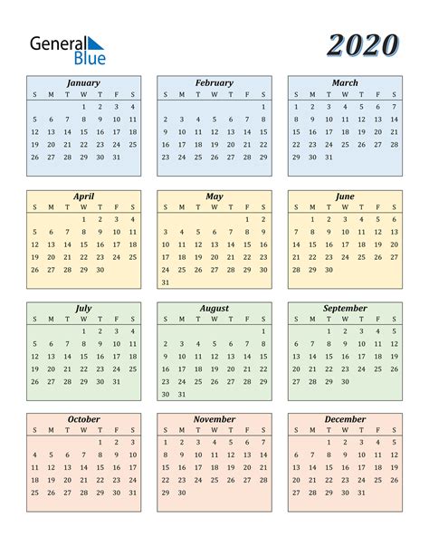 2020 Calendar Pdf Word Excel