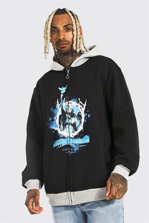 Oversized Official Man Zip Through Hoodie Boohoo Uk