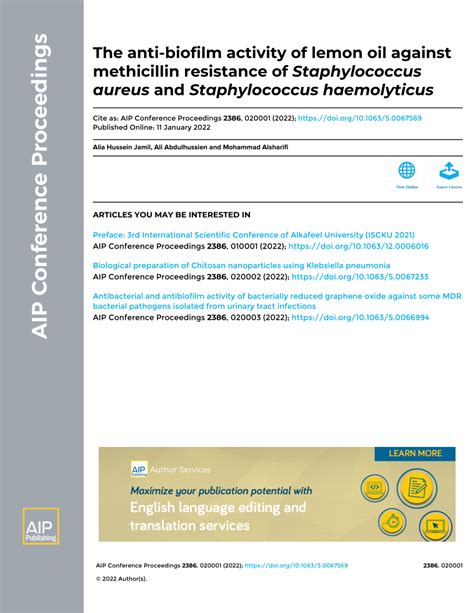 Pdf The Anti Biofilm Activity Of Lemon Oil Against Methicillin