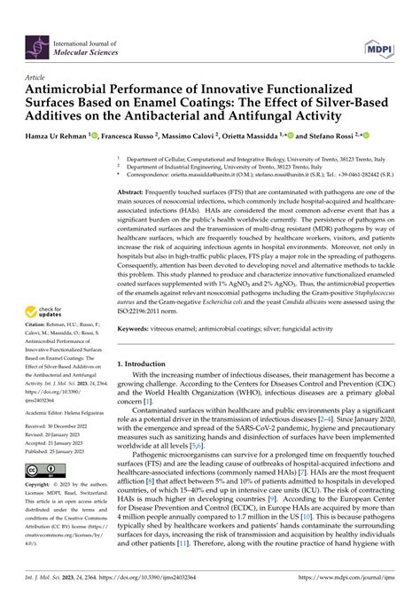 Pdf Antimicrobial Performance Of Innovative Functionalized Surfaces