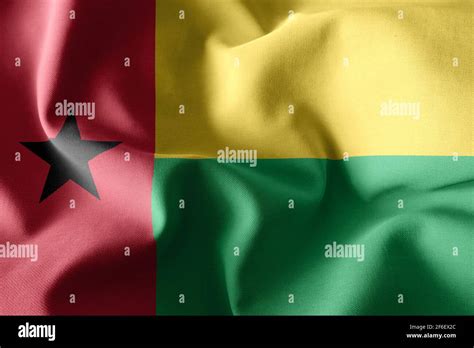 D Rendering Realistic Waving Silk Flag Of Guinea Bissau Stock Photo