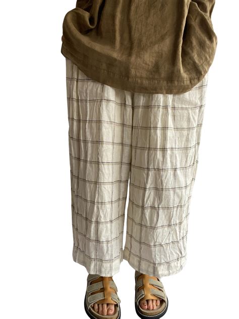 Ichi Antiquite S Linen Check Pants In Ecru Wide Pants Miel Jp