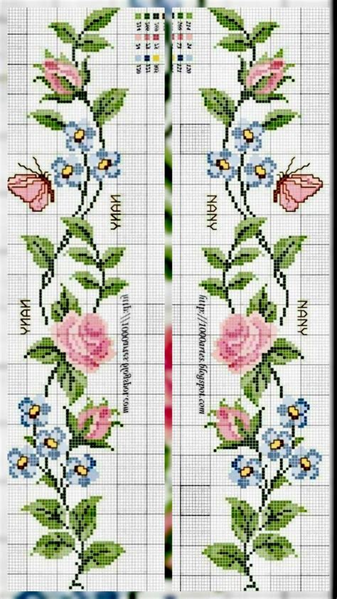 Cross Stitch Pattern With Flowers And Leaves On The Side In Two