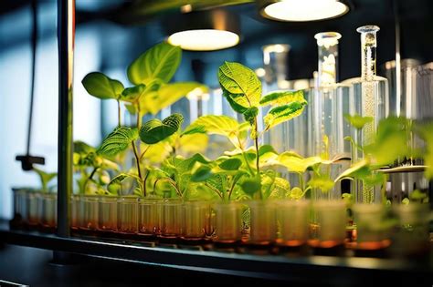 Laboratorio De Ciencias Plantas Que Crecen En Tubos De Ensayo Foto