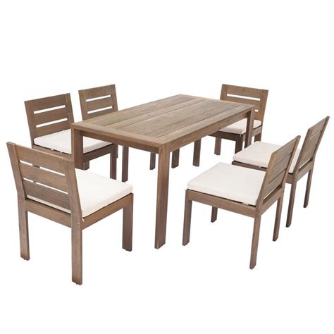 7-Piece Acacia Wood Outdoor Dining Set with Dining Table, Beige ...