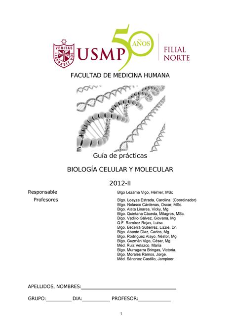 Practicas De Biologia Celular Y Molecular Facultad De Medicina Humana Guía De Prácticas