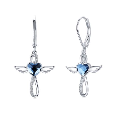 Midirandetain Angel Wings Cross Dangle Earrings For Women 925 Sterling