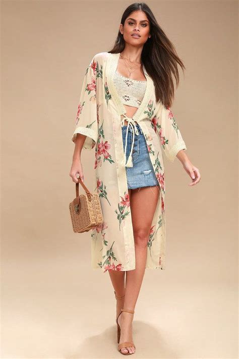 HIDEAWAY SHEER CREAM FLORAL PRINT KIMONO Petite Looloo Floral Print