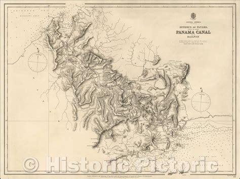 Historic Map - Isthmus of Panama Showing The Proposed Panama Canal and ...