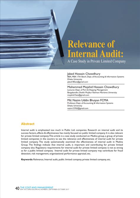 PDF Relevance Of Internal Audit A Case Study In Private Limited Company