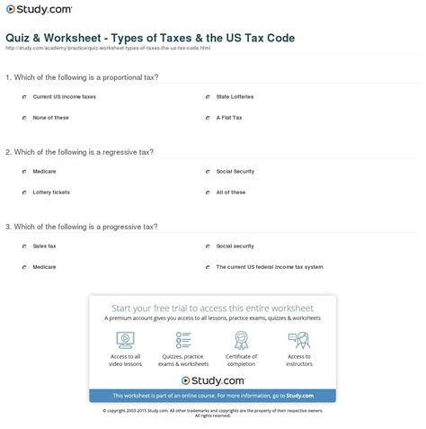 Taxation Worksheet Answer Key