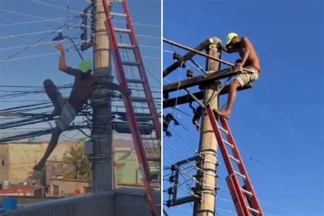 Homem fica mais de 24h em cima de poste para fugir da Polícia em Minas