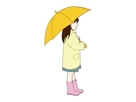 黄色い傘をさしている女の子のイラスト イラスト無料・かわいいテンプレート