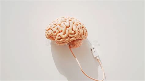 Top View Of Human Brain Model With USB Cable On Light Background Turn