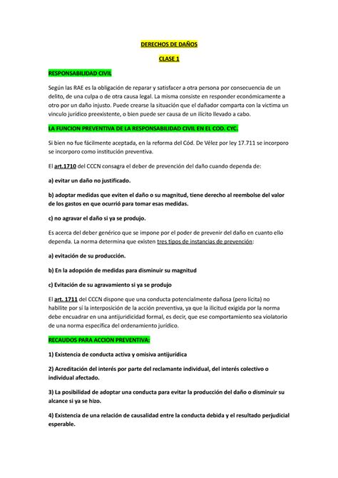 Derechos De Da Os P Resumen General Derechos De Da Os Clase