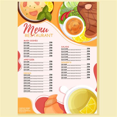 Restaurant Menu Image Of Cooked Meals Steak And Fish Soup Modern