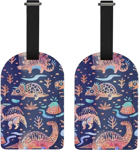 Hyjoy Vintage Dinosaur Plants Volcano Luggage Tags Set Of 2 PU Leather