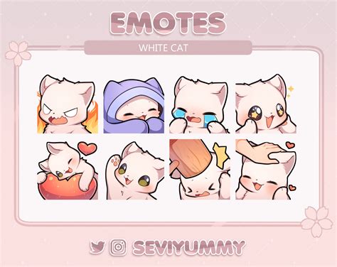 Cute White Cat Emotes Twitch Discord Kawaii Kitty Neko Etsy