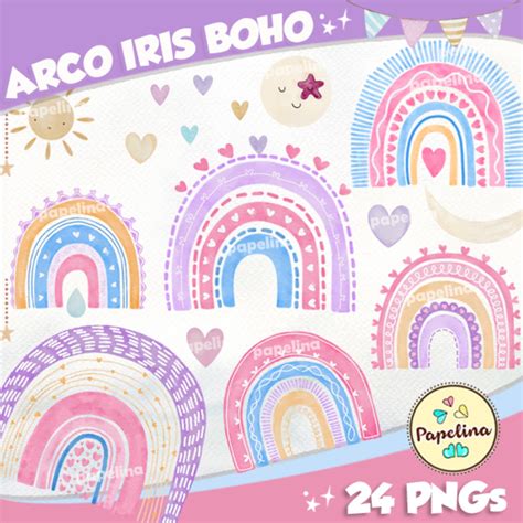 Kit Digital Arco Ris Boho Aquarela Elo Produtos Especiais