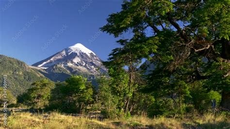 Gimbal Shot Of Lanin Volcano In Lanin National Park Argentina