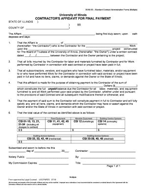 Fillable Online University Of Illinois Contractor S Affidavit For Final