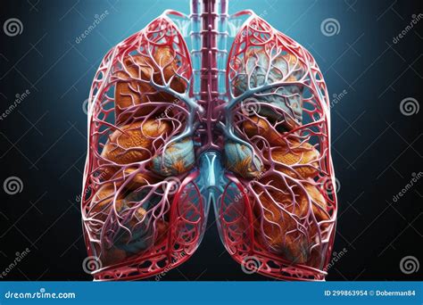 3 ª Colorida Ilustración De Pulmones Humanos En Fondo Azul Oscuro