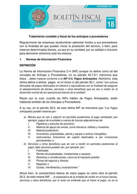 Tratamiento Contable Y Fiscal De Los Anticipos A Proveedores Vanessa