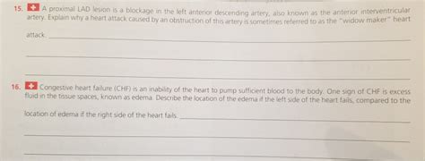 Solved 15. A proximal LAD lesion is a blockage in the left | Chegg.com