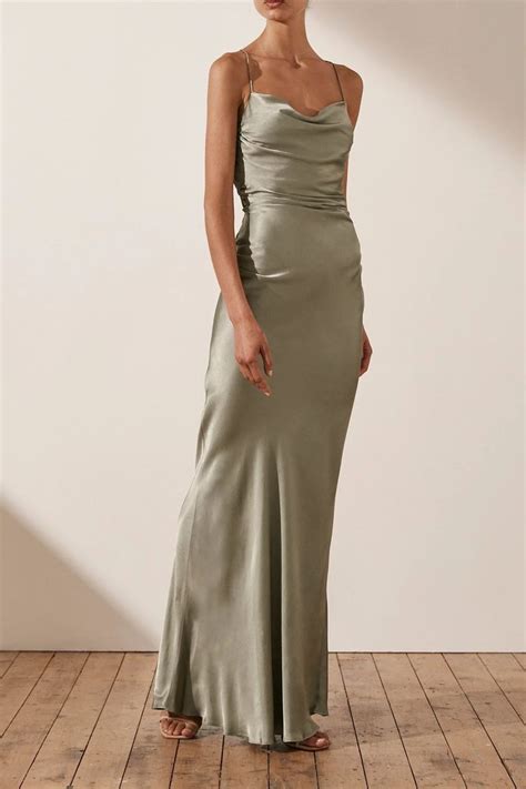 LA LUNE LACE BACK MAXI DRESS SAGE Silk Bridesmaid Dresses Green