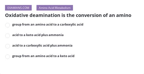 Oxidative deamination is the conversion of an amino | EXAMIANS