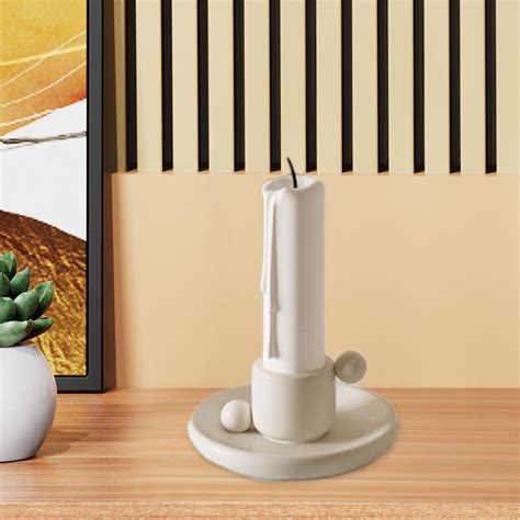 LOVIVER Ceramic Candlestick Holder With Handle Candlelight Stand