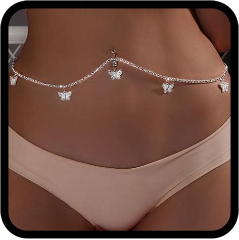 Amazon Asooll Silver Crystal Belly Button Ring With Chain