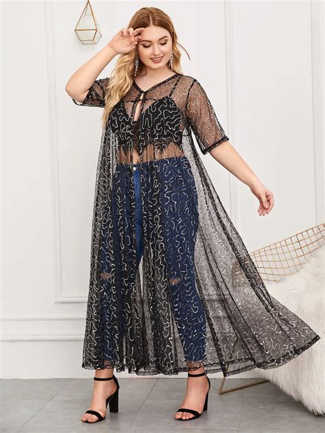 Plus Contrast Sequin Sheer Kimono Shein Plus Size Kimono Sheer