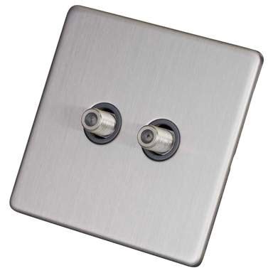 Lga Selectric Gang Twin Satellite Socket Screwless Grey Insert Satin