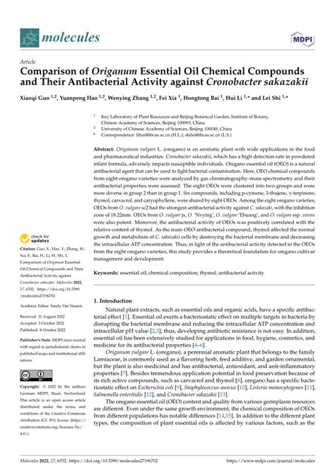 Pdf Comparison Of Origanum Essential Oil Chemical Compounds And Their