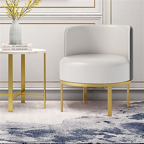 Blue Modern Accent Chair Upholstered Leather Accent Chair In Gold Legs