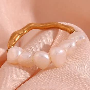 Fresh Water Pearl Ring Tarnish Free Jewelry Pvd Gold Plated Stainless