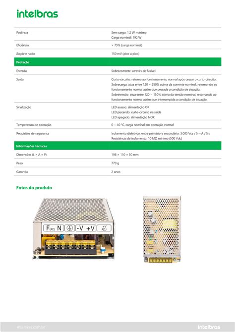 Fonte Conversor AC DC 12 8V 15A EFM 1215 G2 Intelbras