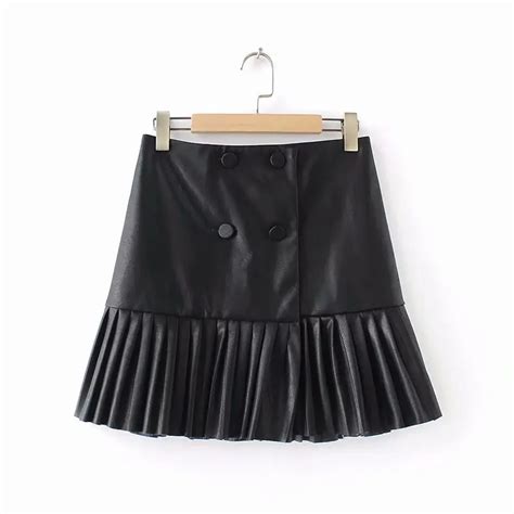 Pu Leather Pleated Skirt Streetwear High Waist Skirt Women Mini Skirt