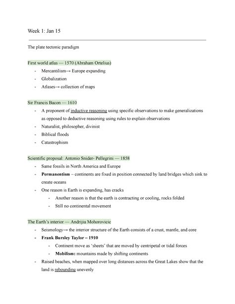 Eesa06 Week 1 Week 1 Lec Notes Week 1 Jan 15 The Plate Tectonic