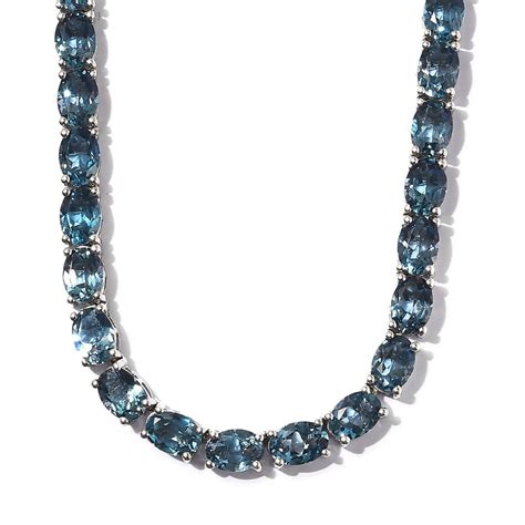 Natural London Blue Topaz Tennis Necklace In Sterling Silver