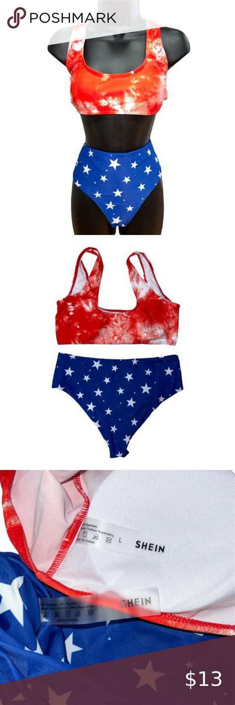 Shein Patriotic Red White Blue Bikini Swimsuit Sz L Bikini Swimsuit