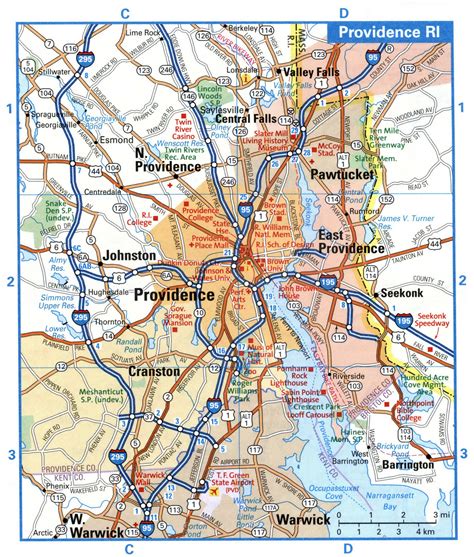 Providence City Interstate Highway Map Road Free Toll I95 I195 I295