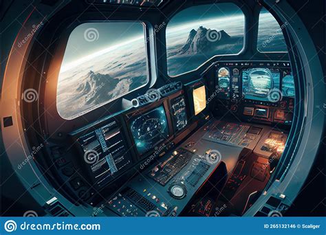 Spaceship Cockpit Interior, Spacecraft Control Room, Generative AI Stock Illustration ...