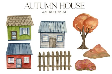 Clipart Watercolor Set Of Autumn House Graphic By Julia Bogdan