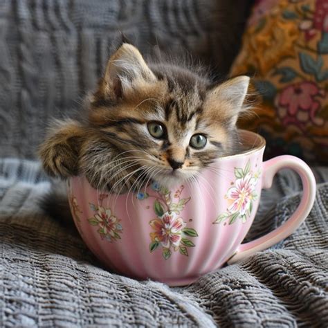 teacup kittens vintage kitten   tea cup  stock photo public